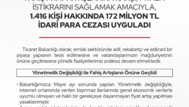 Ticaret Bakanlığı Emlak Fiyat Artışlarına 172 Milyon TL Ceza Kesti